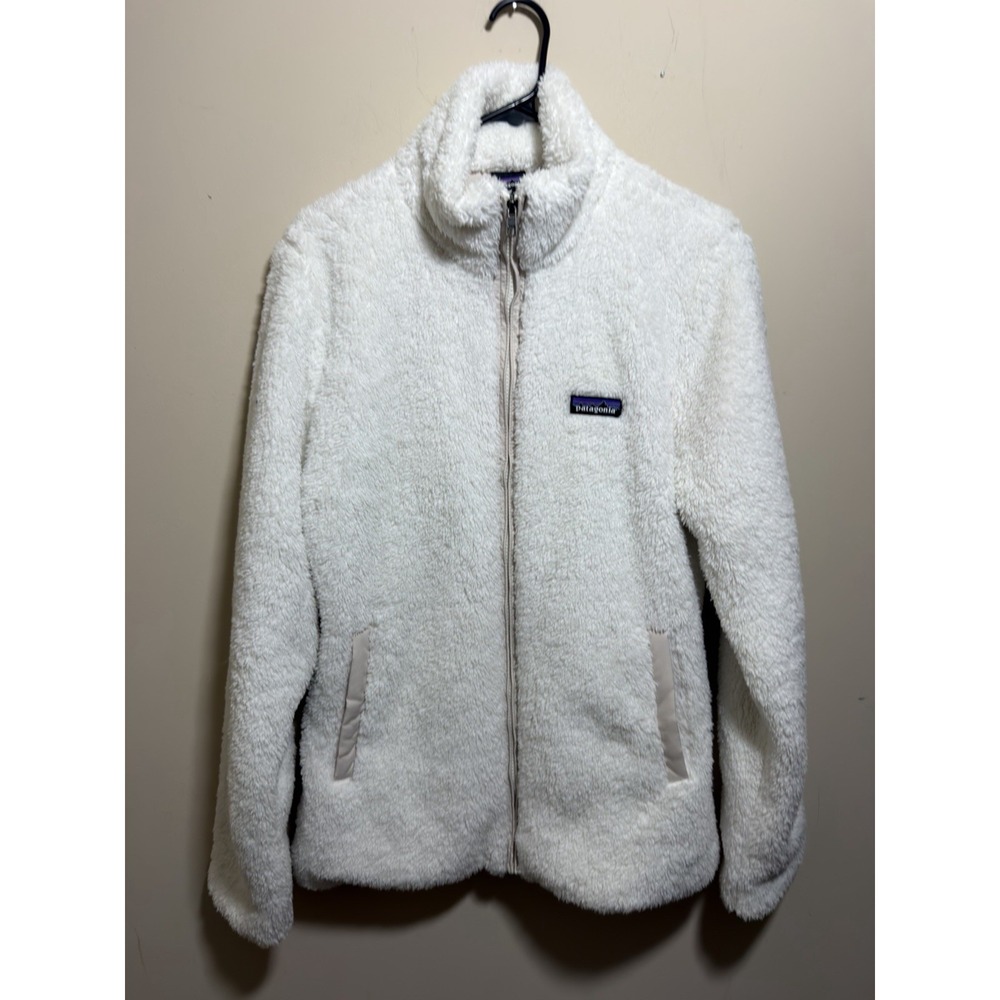 Patagonia White Sherpa Fleece Logo Jacket Women's Sz M! Excellent Condition!